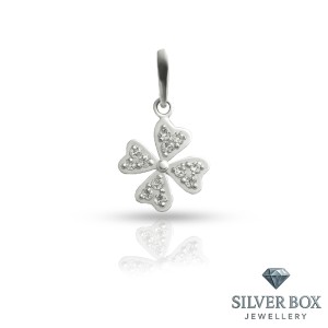 Сребърен медальон детелина с циркони SB186515