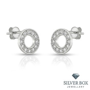 Стилни кръгли сребърни обеци с циркони SB139096