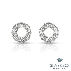 Стилни кръгли сребърни обеци с циркони SB139096