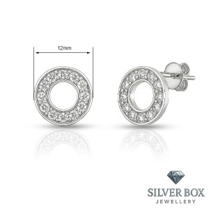 Стилни кръгли сребърни обеци с циркони SB139096